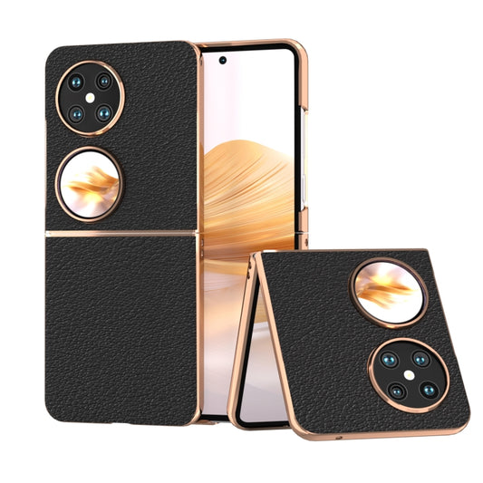 For Huawei Pocket 2 Nano Plating Genuine Leather Wave Series Phone Case(Black) - Huawei Cases by PMC Jewellery | Online Shopping South Africa | PMC Jewellery | Buy Now Pay Later Mobicred