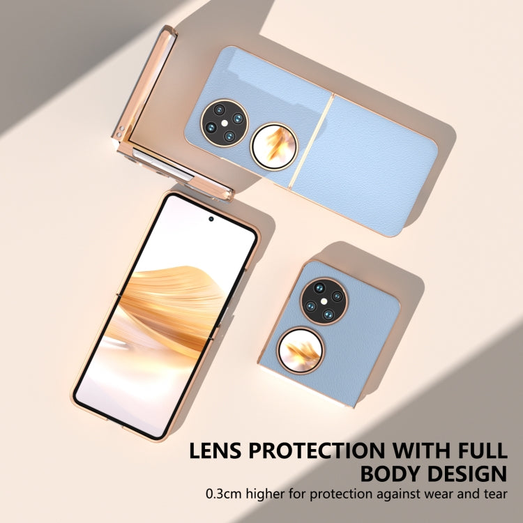 For Huawei Pocket 2 Nano Plating Genuine Leather Wave Series Phone Case(Blue) - Huawei Cases by PMC TechLife | Online Shopping South Africa | PMC TechLife | Buy Now Pay Later Mobicred