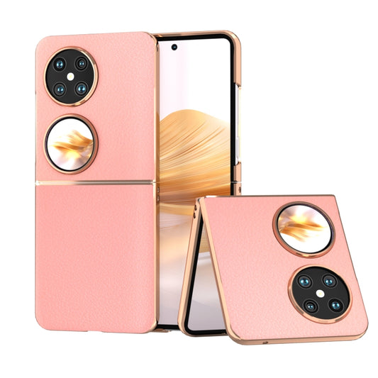 For Huawei Pocket 2 Nano Plating Genuine Leather Wave Series Phone Case(Pink) - Huawei Cases by PMC Jewellery | Online Shopping South Africa | PMC Jewellery | Buy Now Pay Later Mobicred