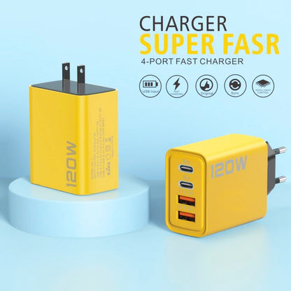 KO-71 120W Dual PD Type-C + Dual QC3.0 USB Multi Ports Charger, Plug:EU Plug(Yellow) - USB Charger by PMC Jewellery | Online Shopping South Africa | PMC Jewellery | Buy Now Pay Later Mobicred