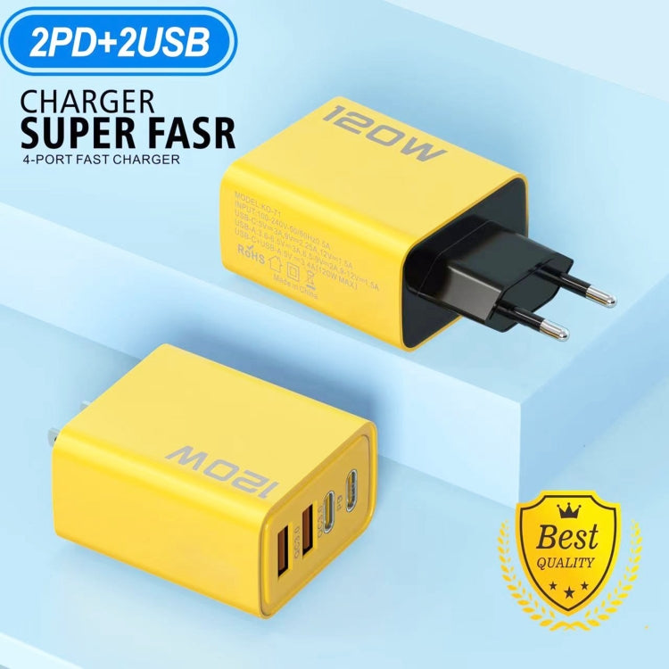 KO-71 120W Dual PD Type-C + Dual QC3.0 USB Multi Ports Charger, Plug:US Plug(Yellow) - USB Charger by PMC Jewellery | Online Shopping South Africa | PMC Jewellery | Buy Now Pay Later Mobicred