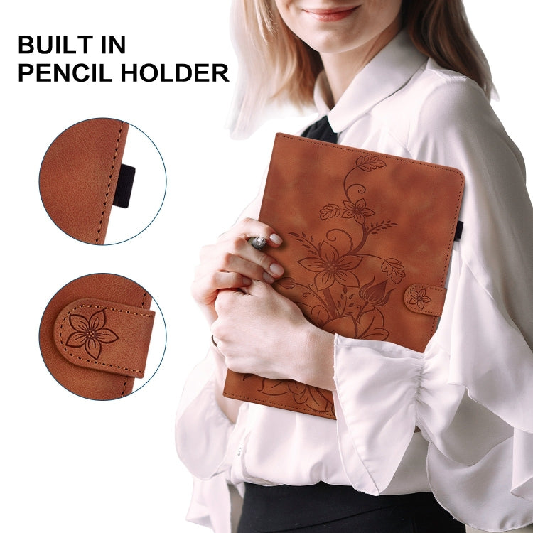 For iPad Air 13 2024 Lily Embossed Leather Smart Tablet Case(Brown) - iPad Air 13 2024 Cases by PMC Jewellery | Online Shopping South Africa | PMC Jewellery | Buy Now Pay Later Mobicred