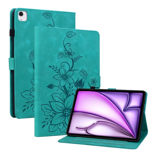 For iPad Air 11 2025 / 2024 Lily Embossed Leather Smart Tablet Case(Green) - iPad Air 11 2025 / 2024 Cases by PMC Jewellery | Online Shopping South Africa | PMC Jewellery | Buy Now Pay Later Mobicred