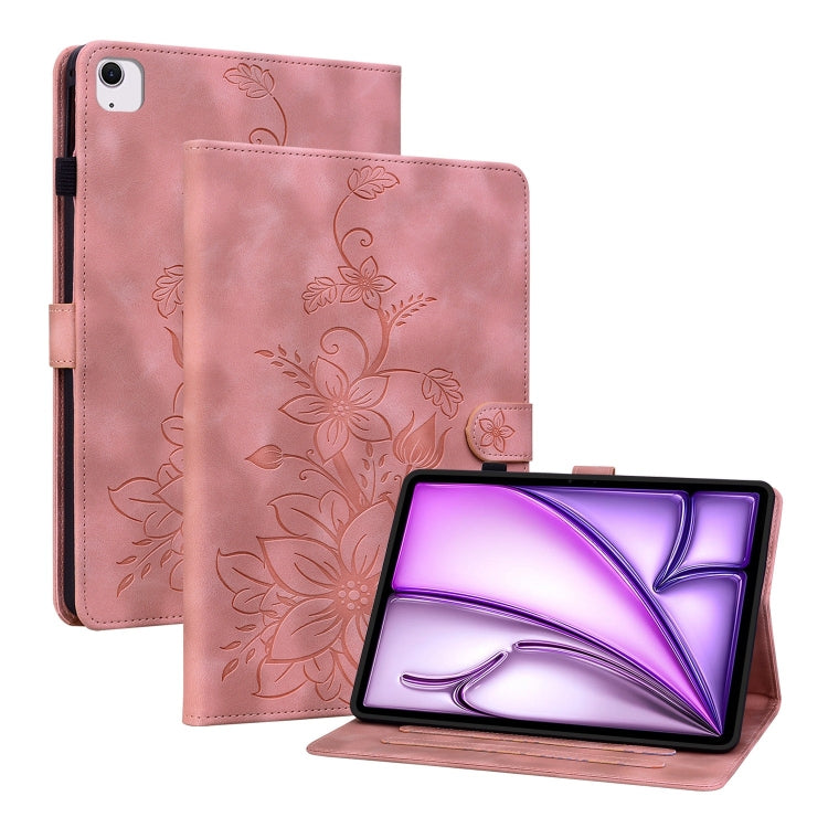 For iPad Air 11 2024 Lily Embossed Leather Smart Tablet Case(Pink) - iPad Air 11 2024 Cases by PMC Jewellery | Online Shopping South Africa | PMC Jewellery | Buy Now Pay Later Mobicred