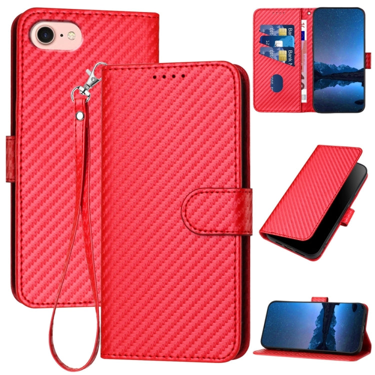 For iPhone SE 2024 YX0070 Carbon Fiber Buckle Leather Phone Case with Lanyard(Red) - More iPhone Cases by PMC Jewellery | Online Shopping South Africa | PMC Jewellery | Buy Now Pay Later Mobicred