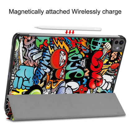 For iPad Pro 13 2024 Custer Painted 3-Fold Holder Smart Leather Tablet Case(Graffiti) - iPad Pro 13 2024 Cases by PMC Jewellery | Online Shopping South Africa | PMC Jewellery | Buy Now Pay Later Mobicred