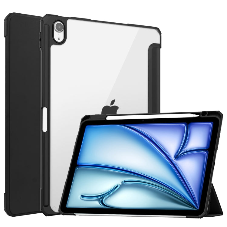 For iPad Air 11 2024 Pure Color 3-fold Clear TPU Smart Leather Tablet Case(Black) - iPad Air 11 2024 Cases by PMC Jewellery | Online Shopping South Africa | PMC Jewellery | Buy Now Pay Later Mobicred