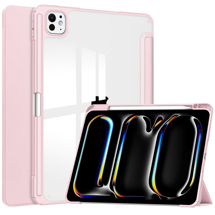 For iPad Pro 11 2024 Pure Color 3-fold Clear TPU Smart Leather Tablet Case(Pink) - iPad Pro 11 2024 Cases by PMC Jewellery | Online Shopping South Africa | PMC Jewellery | Buy Now Pay Later Mobicred