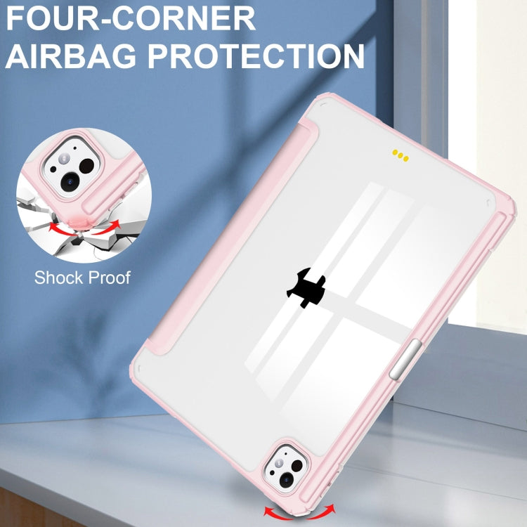 For iPad Pro 11 2024 Pure Color 3-fold Clear TPU Smart Leather Tablet Case(Pink) - iPad Pro 11 2024 Cases by PMC Jewellery | Online Shopping South Africa | PMC Jewellery | Buy Now Pay Later Mobicred