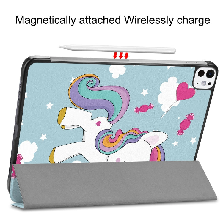 For iPad Pro 11 2024 Custer Painted 3-Fold Holder Smart Leather Tablet Case(Unicorn) - iPad Pro 11 2024 Cases by PMC Jewellery | Online Shopping South Africa | PMC Jewellery | Buy Now Pay Later Mobicred