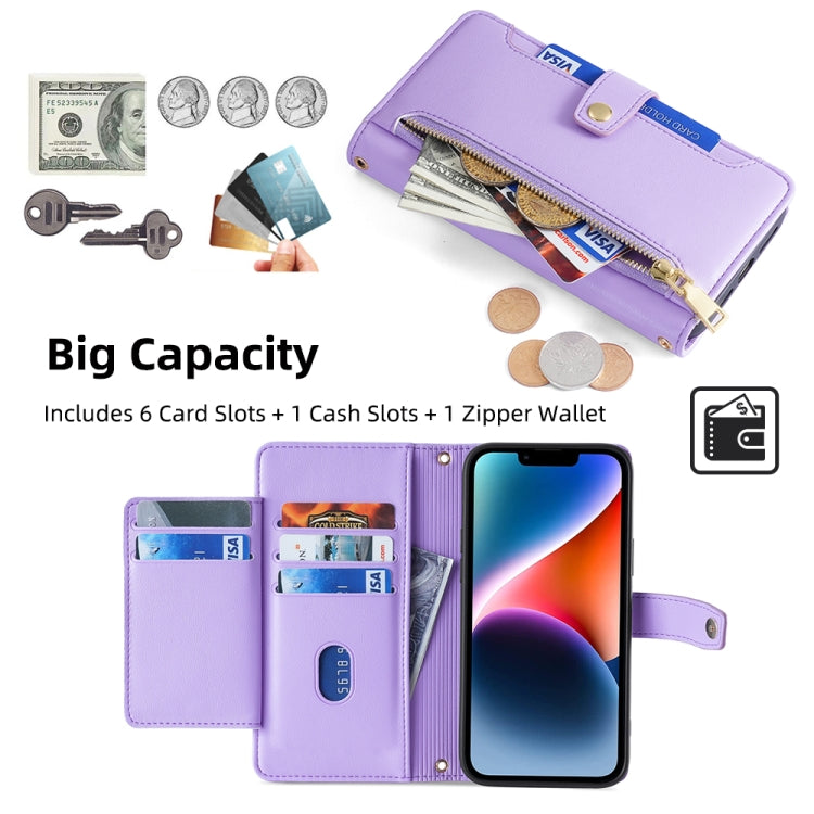 For Google Pixel 8a Sheep Texture Cross-body Zipper Wallet Leather Phone Case(Purple) - Google Cases by PMC TechLife | Online Shopping South Africa | PMC TechLife | Buy Now Pay Later Mobicred
