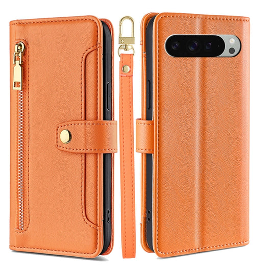 For Google Pixel 9 Pro XL Sheep Texture Cross-body Zipper Wallet Leather Phone Case(Orange) - Google Cases by PMC Jewellery | Online Shopping South Africa | PMC Jewellery | Buy Now Pay Later Mobicred