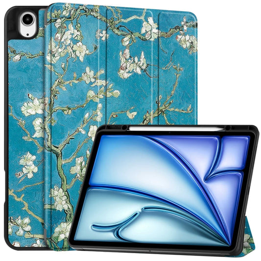 For iPad Air 13 2024 / 2025 Custer Painted 3-Fold Holder Smart Leather Tablet Case with Pen Tray(Apricot Flower) - iPad Air 13 2025 / 2024 Cases by PMC Jewellery | Online Shopping South Africa | PMC Jewellery | Buy Now Pay Later Mobicred