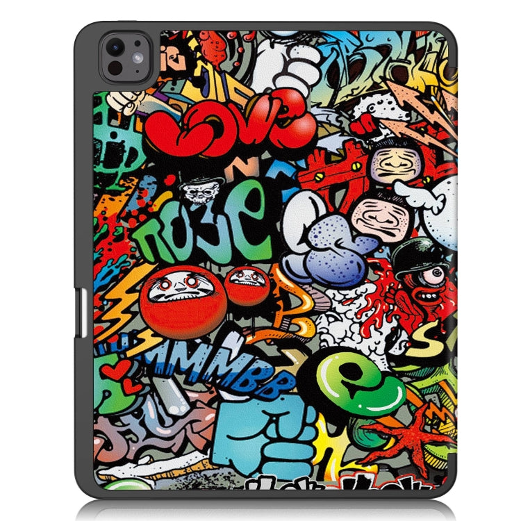 For iPad Pro 13 2024 Custer Painted 3-Fold Holder Smart Leather Tablet Case with Pen Tray(Graffiti) - iPad Pro 13 2024 Cases by PMC Jewellery | Online Shopping South Africa | PMC Jewellery | Buy Now Pay Later Mobicred