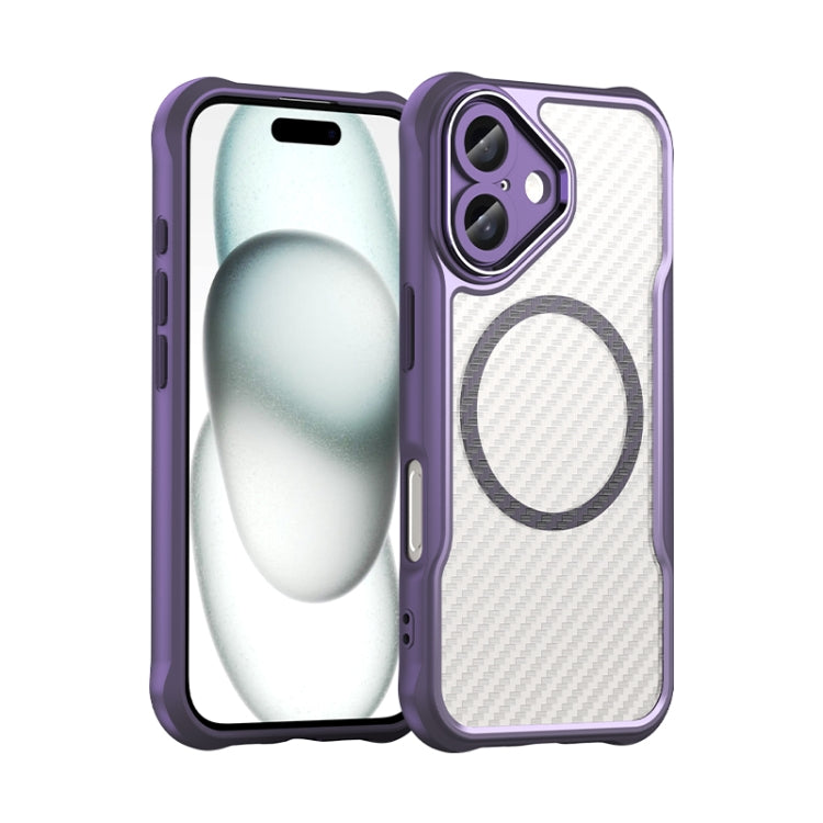 For iPhone 16 Carbon Fiber Texture MagSafe Translucent Phone Case(Purple) - iPhone 16 Cases by PMC Jewellery | Online Shopping South Africa | PMC Jewellery | Buy Now Pay Later Mobicred