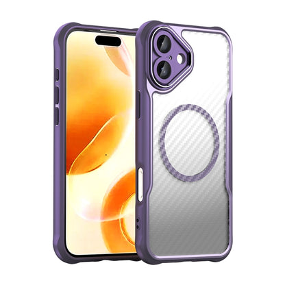 For iPhone 16 Plus Carbon Fiber Texture MagSafe Translucent Phone Case(Purple) - iPhone 16 Plus Cases by PMC Jewellery | Online Shopping South Africa | PMC Jewellery | Buy Now Pay Later Mobicred