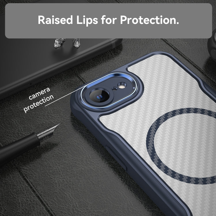 For iPhone 16e Carbon Fiber Texture MagSafe Translucent Phone Case(Blue) - free shipping - PMC TechLife - Order now!