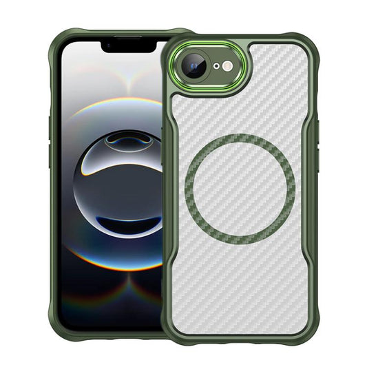 For iPhone 16e Carbon Fiber Texture MagSafe Translucent Phone Case(Green) - iPhone 16e Cases by PMC Jewellery | Online Shopping South Africa | PMC Jewellery | Buy Now Pay Later Mobicred