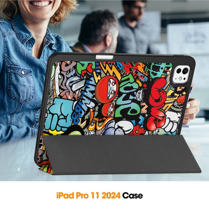 For iPad Pro 11 2024 Custer Painted 3-Fold Holder Smart Leather Tablet Case with Pen Tray(Graffiti) - iPad Pro 11 2024 Cases by PMC Jewellery | Online Shopping South Africa | PMC Jewellery | Buy Now Pay Later Mobicred