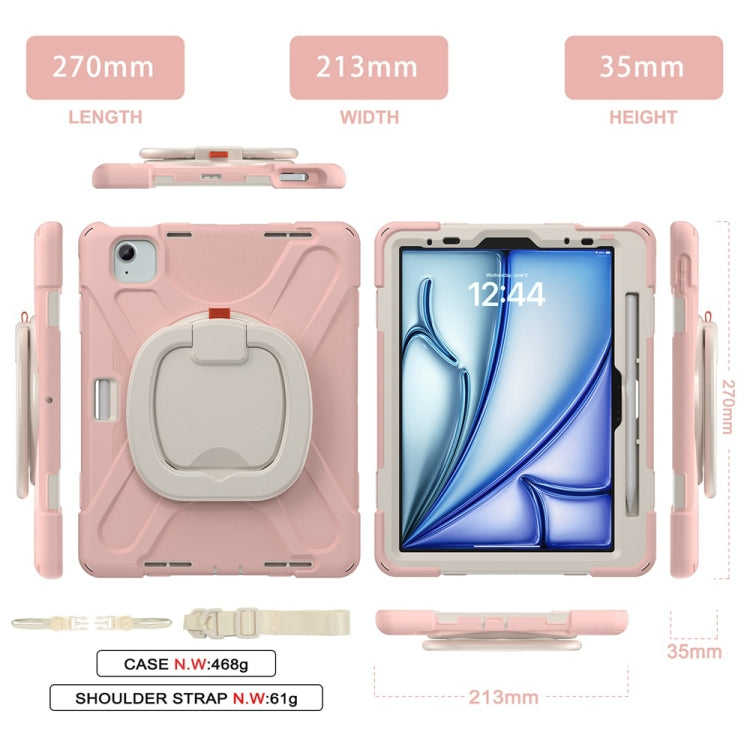 For iPad Air 11 2024 / Air 11 2025 Silicone Hybrid PC Tablet Case with Holder & Shoulder Strap(Cherry Blossom Pink) - iPad Air 11 2025 / 2024 Cases by PMC Jewellery | Online Shopping South Africa | PMC Jewellery | Buy Now Pay Later Mobicred