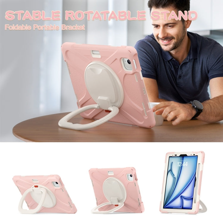 For iPad Air 11 2024 / Air 11 2025 Silicone Hybrid PC Tablet Case with Holder & Shoulder Strap(Cherry Blossom Pink) - iPad Air 11 2025 / 2024 Cases by PMC Jewellery | Online Shopping South Africa | PMC Jewellery | Buy Now Pay Later Mobicred