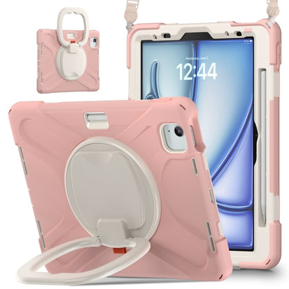 For iPad Air 11 2024 / Air 11 2025 Silicone Hybrid PC Tablet Case with Holder & Shoulder Strap(Cherry Blossom Pink) - iPad Air 11 2025 / 2024 Cases by PMC Jewellery | Online Shopping South Africa | PMC Jewellery | Buy Now Pay Later Mobicred