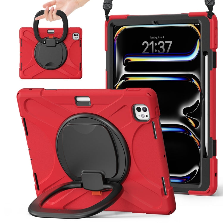 For iPad Pro 11 2024 Silicone Hybrid PC Tablet Case with Holder & Shoulder Strap(Red) - iPad Pro 11 2024 Cases by PMC Jewellery | Online Shopping South Africa | PMC Jewellery | Buy Now Pay Later Mobicred