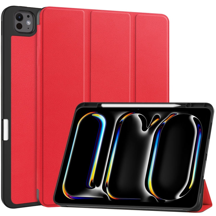 For iPad Pro 13 2024 Custer TPU Pure Color 3-Fold Holder Smart Leather Tablet Case with Pen Tray(Red) - iPad Pro 13 2024 Cases by PMC Jewellery | Online Shopping South Africa | PMC Jewellery | Buy Now Pay Later Mobicred