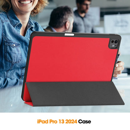 For iPad Pro 13 2024 Custer TPU Pure Color 3-Fold Holder Smart Leather Tablet Case with Pen Tray(Red) - iPad Pro 13 2024 Cases by PMC Jewellery | Online Shopping South Africa | PMC Jewellery | Buy Now Pay Later Mobicred