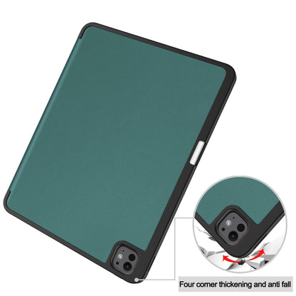 For iPad Pro 13 2024 Custer TPU Pure Color 3-Fold Holder Smart Leather Tablet Case with Pen Tray(Dark Green) - iPad Pro 13 2024 Cases by PMC Jewellery | Online Shopping South Africa | PMC Jewellery | Buy Now Pay Later Mobicred