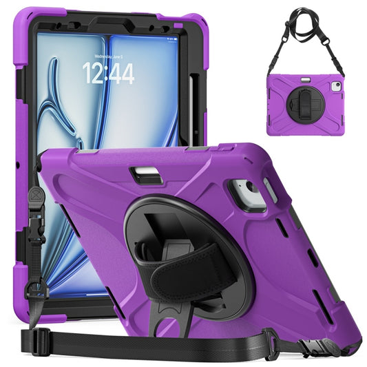 For iPad Air 11 2024 / Air 11 2025 Rotatable Holder Silicone Hybrid PC Tablet Case with Shoulder Strap(Purple) - iPad Air 11 2025 / 2024 Cases by PMC Jewellery | Online Shopping South Africa | PMC Jewellery | Buy Now Pay Later Mobicred