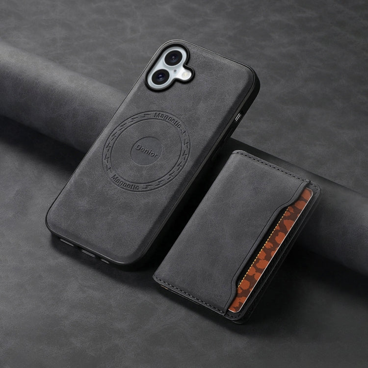 For iPhone 16 Denior D13 Retro Texture Leather MagSafe Card Bag Phone Case(Black) - free shipping - PMC TechLife - Order now!