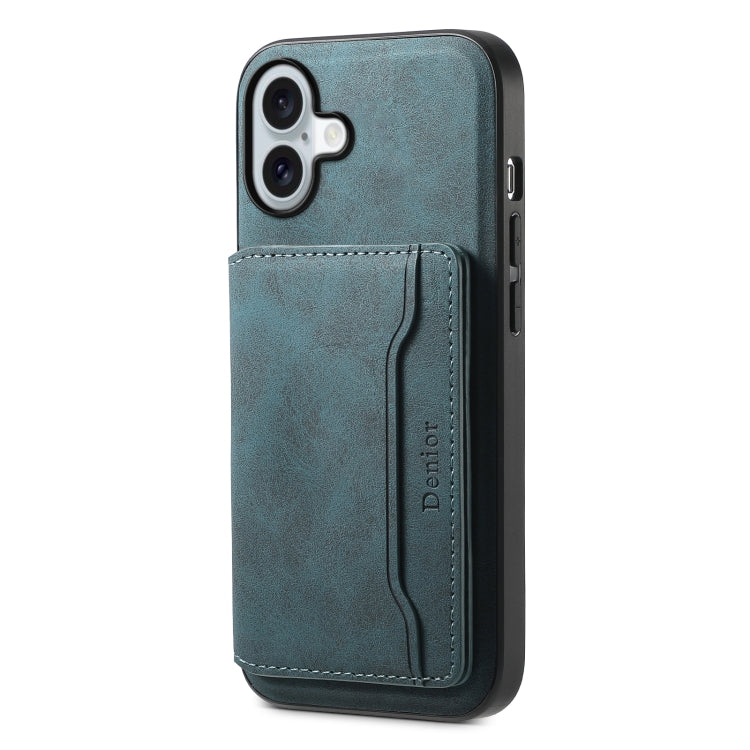 For iPhone 16 Plus Denior D13 Retro Texture Leather MagSafe Card Bag Phone Case(Blue) - iPhone 16 Plus Cases by Denior | Online Shopping South Africa | PMC Jewellery | Buy Now Pay Later Mobicred