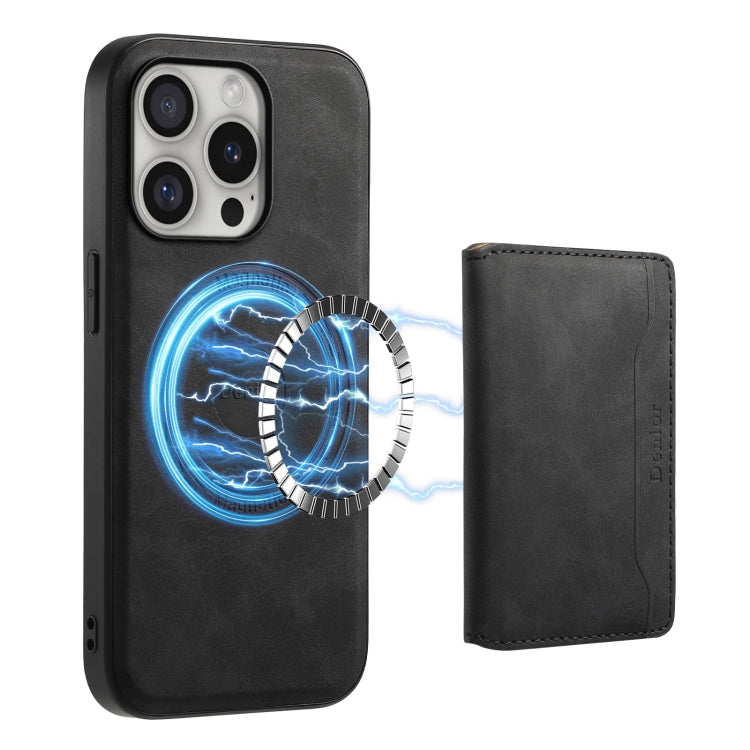 For iPhone 16 Pro Denior D13 Retro Texture Leather MagSafe Card Bag Phone Case(Black) - free shipping - PMC TechLife - Order now!