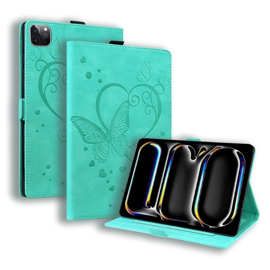 For iPad Pro 13 2024 Love Butterfly Embossed Leather Tablet Case(Mint Green) - iPad Pro 13 2024 Cases by PMC Jewellery | Online Shopping South Africa | PMC Jewellery | Buy Now Pay Later Mobicred