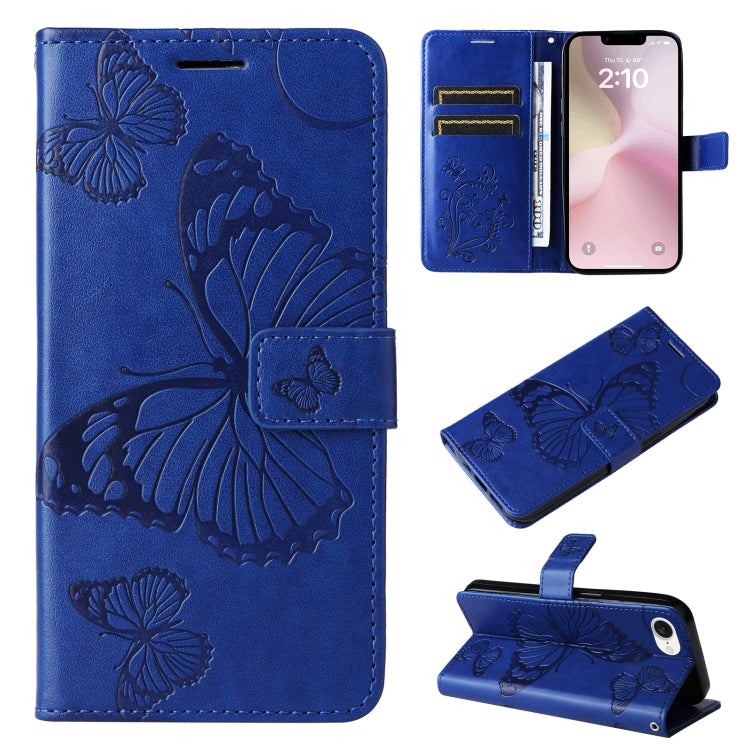 For iPhone SE 2024 3D Butterfly Embossed Pattern Flip Leather Phone Case(Blue) - More iPhone Cases by PMC Jewellery | Online Shopping South Africa | PMC Jewellery | Buy Now Pay Later Mobicred