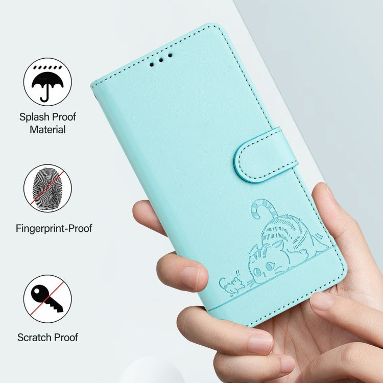 For Google Pixel 9 / 9 Pro Cat Rat Embossed Pattern RFID Leather Phone Case with Lanyard(Mint Green) - Google Cases by PMC Jewellery | Online Shopping South Africa | PMC Jewellery | Buy Now Pay Later Mobicred