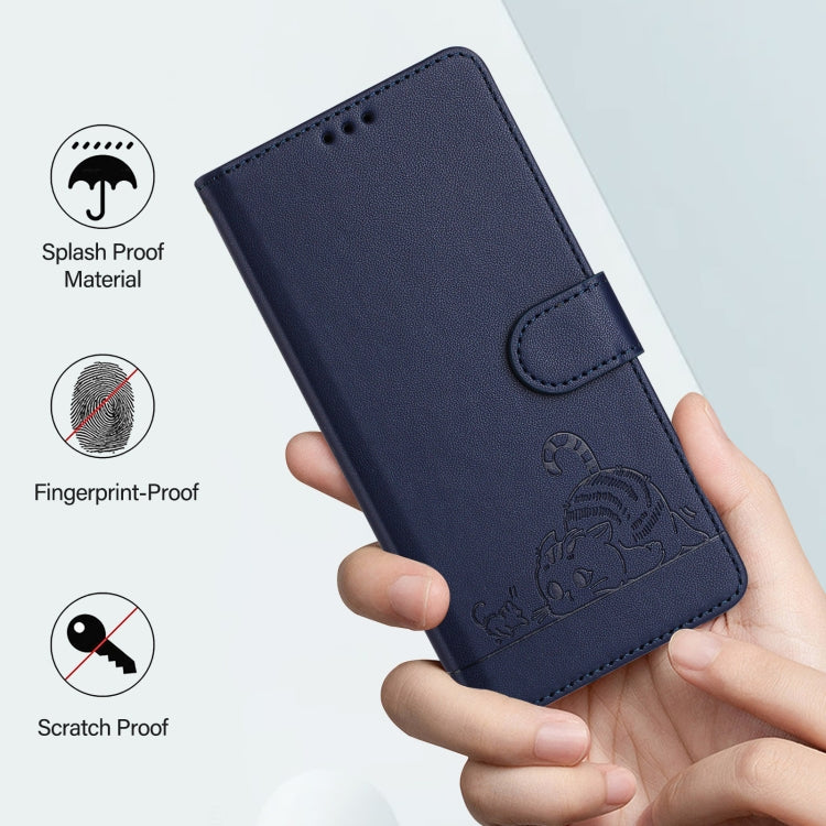 For Google Pixel 9 / 9 Pro Cat Rat Embossed Pattern RFID Leather Phone Case with Lanyard(Blue) - Google Cases by PMC Jewellery | Online Shopping South Africa | PMC Jewellery | Buy Now Pay Later Mobicred