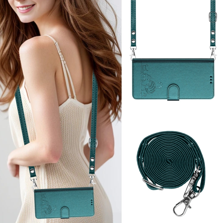 For Google Pixel 9 Pro XL Cat Rat Embossed Pattern RFID Leather Phone Case with Lanyard(Peacock Green) - Google Cases by PMC TechLife | Online Shopping South Africa | PMC TechLife | Buy Now Pay Later Mobicred