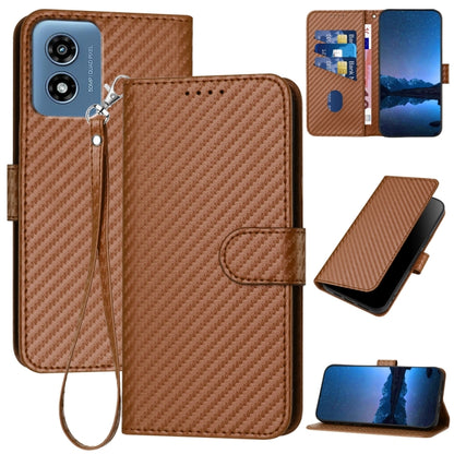 For Motorola Moto G Play 4G 2024 YX0070 Carbon Fiber Buckle Leather Phone Case with Lanyard(Coffee) - Motorola Cases by PMC Jewellery | Online Shopping South Africa | PMC Jewellery | Buy Now Pay Later Mobicred