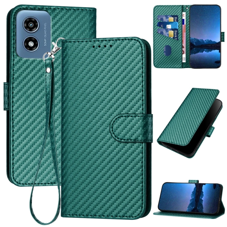 For Motorola Moto G Play 4G 2024 YX0070 Carbon Fiber Buckle Leather Phone Case with Lanyard(Dark Green) - Motorola Cases by PMC Jewellery | Online Shopping South Africa | PMC Jewellery | Buy Now Pay Later Mobicred