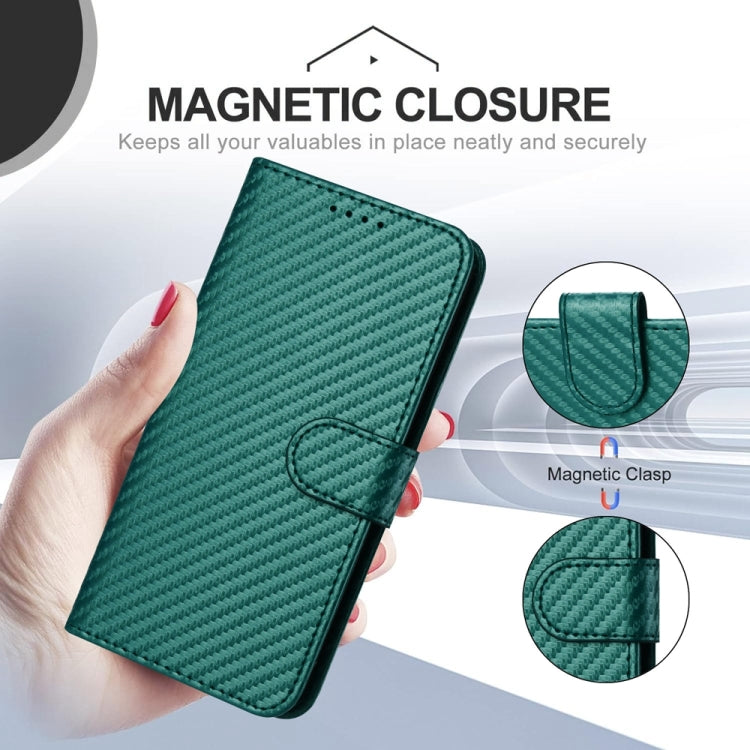 For Motorola Moto G Play 4G 2024 YX0070 Carbon Fiber Buckle Leather Phone Case with Lanyard(Dark Green) - Motorola Cases by PMC Jewellery | Online Shopping South Africa | PMC Jewellery | Buy Now Pay Later Mobicred