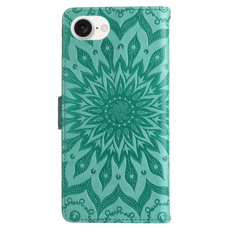 For iPhone SE 2024 Embossed Sunflower Pattern Flip Leather Phone Case(Green) - More iPhone Cases by PMC Jewellery | Online Shopping South Africa | PMC Jewellery | Buy Now Pay Later Mobicred