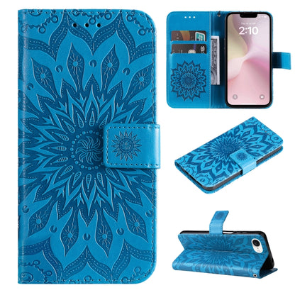 For iPhone SE 2024 Embossed Sunflower Pattern Flip Leather Phone Case(Blue) - More iPhone Cases by PMC Jewellery | Online Shopping South Africa | PMC Jewellery | Buy Now Pay Later Mobicred