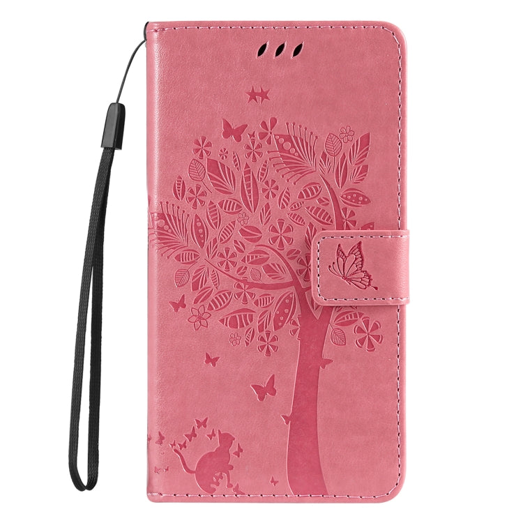 For iPhone SE 2024 Tree & Cat Embossed Pattern Flip Leather Phone Case(Pink) - More iPhone Cases by PMC Jewellery | Online Shopping South Africa | PMC Jewellery | Buy Now Pay Later Mobicred