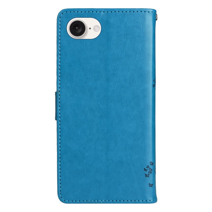 For iPhone SE 2024 Tree & Cat Embossed Pattern Flip Leather Phone Case(Blue) - More iPhone Cases by PMC Jewellery | Online Shopping South Africa | PMC Jewellery | Buy Now Pay Later Mobicred