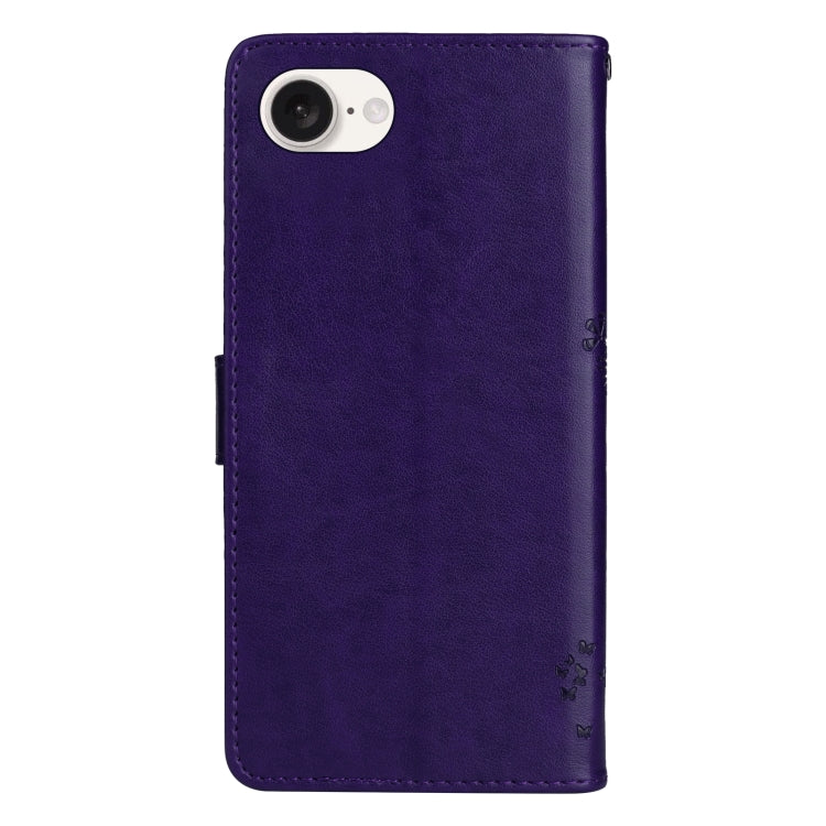 For iPhone SE 2024 Tree & Cat Embossed Pattern Flip Leather Phone Case(Purple) - More iPhone Cases by PMC Jewellery | Online Shopping South Africa | PMC Jewellery | Buy Now Pay Later Mobicred