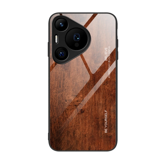 For Huawei Pura 70 Pro Wood Grain Glass Phone Case(Dark Brown) - Huawei Cases by PMC Jewellery | Online Shopping South Africa | PMC Jewellery | Buy Now Pay Later Mobicred