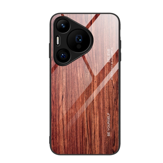 For Huawei Pura 70 Wood Grain Glass Phone Case(Coffee) - Huawei Cases by PMC Jewellery | Online Shopping South Africa | PMC Jewellery | Buy Now Pay Later Mobicred