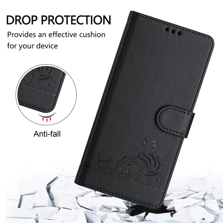 For OPPO A38 4G / A18 4G Global Cat Rat Embossed Pattern RFID Leather Phone Case with Lanyard(Black) - A38 Cases by PMC Jewellery | Online Shopping South Africa | PMC Jewellery | Buy Now Pay Later Mobicred